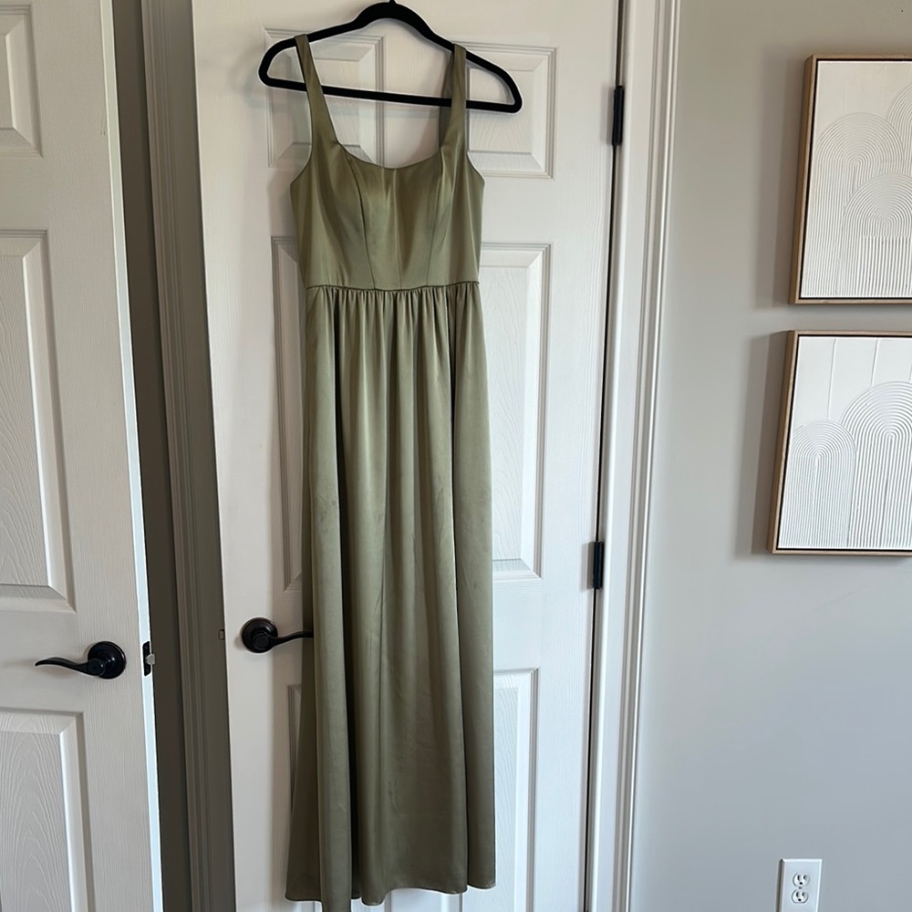 Revelry Whitney Satin Dress in silver sage